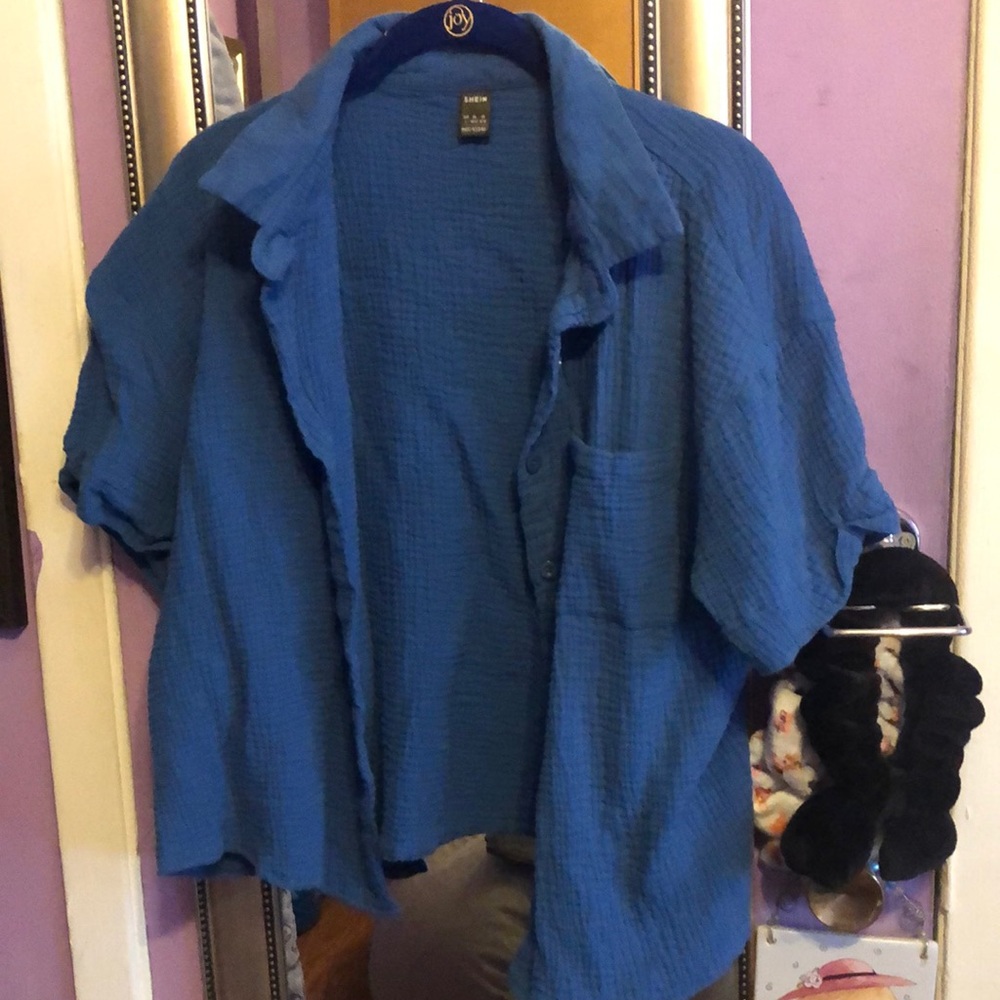 Blue short sleeve button down